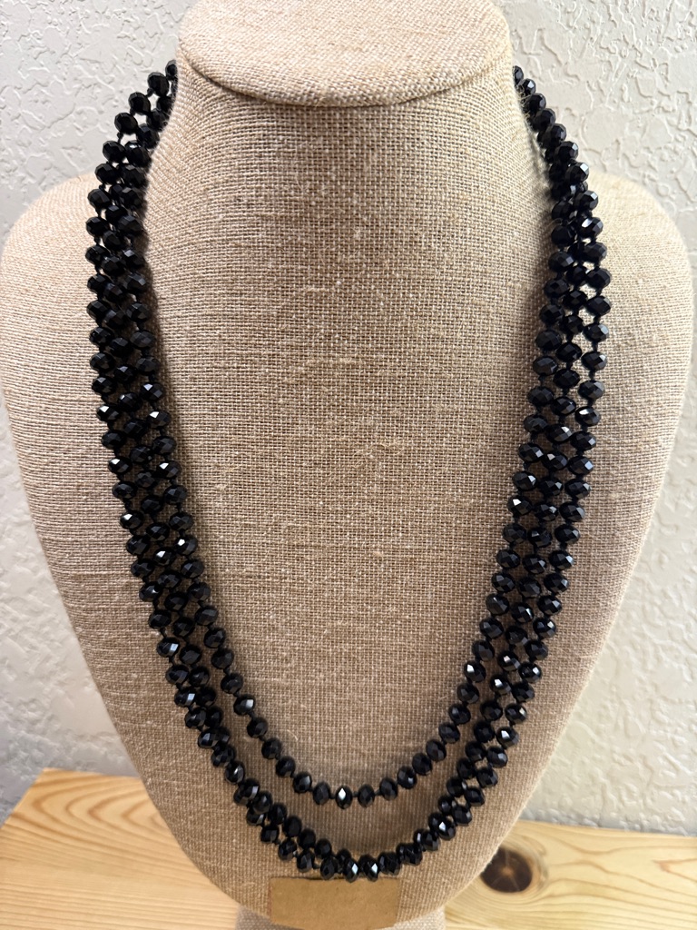 Black Faceted Bead Double Strand Necklace Authentic Crystal